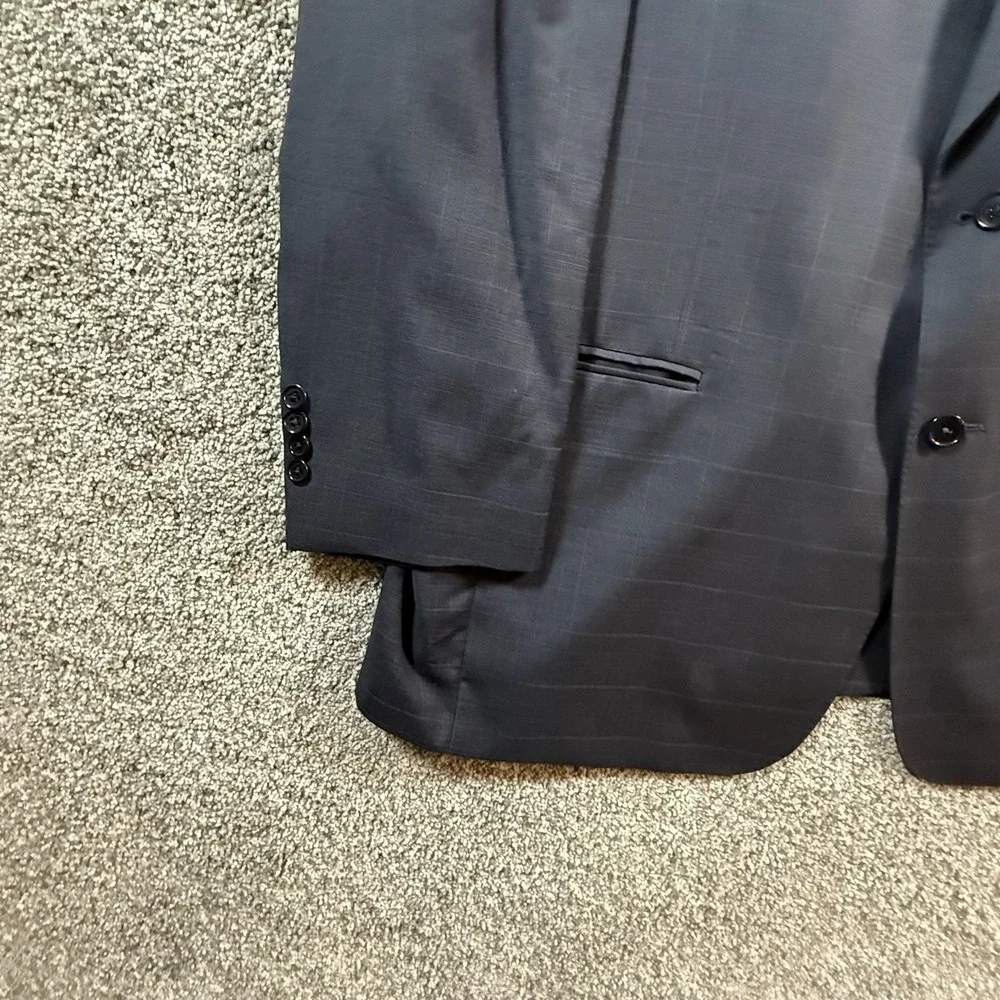 Jos A Bank Signature Gold Gordon 46R Navy 100% Wool Windowpane Sport Coat